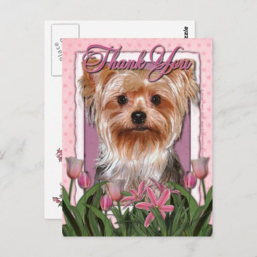 Hartelijk dank - Roze Tulips - Yorkshire Terrier Briefkaart (Voorkant / Achterkant)