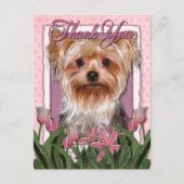 Hartelijk dank - Roze Tulips - Yorkshire Terrier Briefkaart (Voorkant)