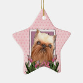 Hartelijk dank - roze Tulpen - Brussels Griffon Keramisch Ornament (Rechts)