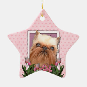 Hartelijk dank - roze Tulpen - Brussels Griffon Keramisch Ornament
