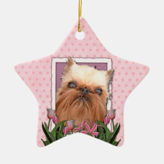 Hartelijk dank - roze Tulpen - Brussels Griffon Keramisch Ornament (Voorkant)