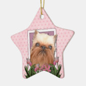 Hartelijk dank - roze Tulpen - Brussels Griffon Keramisch Ornament (Links)