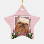 Hartelijk dank - roze Tulpen - Brussels Griffon Keramisch Ornament (Achterkant)