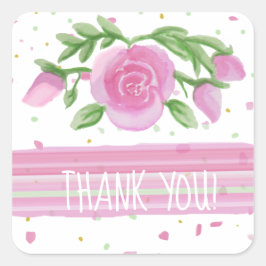 Hartelijk dank roze Waterverf Rozen Floral Vierkante Sticker