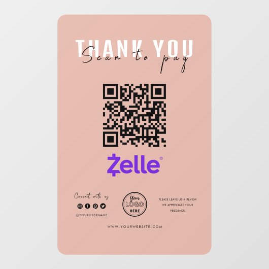 Hartelijk dank Scannen naar betaling Logo QR-code  Raamsticker (Vel)