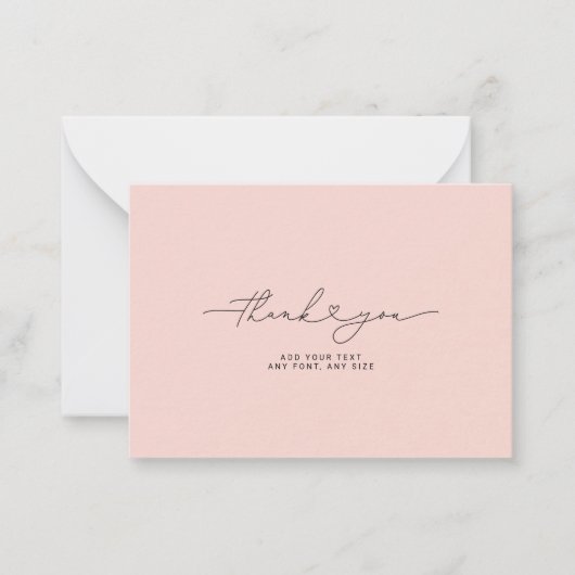 Hartelijk dank Script Hart Elegant 3,5"X2,5" Roze Notitiekaartje (Voorkant)