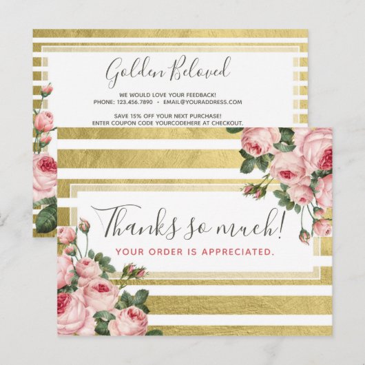 Hartelijk dank, Shabby Chic  Rozen & Gold Kaart (Voorkant / Achterkant)