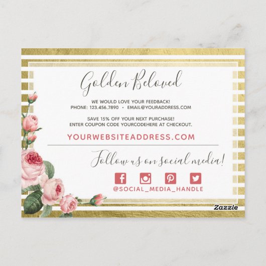 Hartelijk dank, Shabby Chic  Rozen & Gold Kaart (Achterkant)