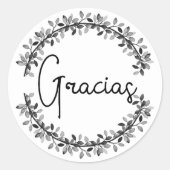 Hartelijk dank, Spaanse Gracias Black Typography W Ronde Sticker (Voorkant)