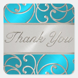 Hartelijk dank, Turquoise Blue Silver Filigree Swi Vierkante Sticker