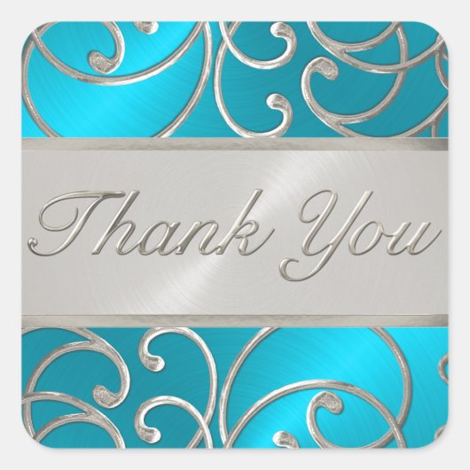 Hartelijk dank, Turquoise Blue Silver Filigree Swi Vierkante Sticker (Voorkant)