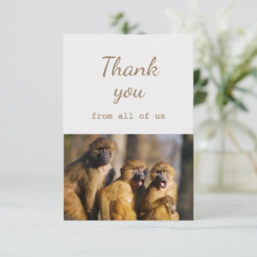 Hartelijk dank van ons allemaal apen Animal Fun Bedankkaart (Staand voorkant)
