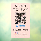 Hartelijk dank, Venmo Scan om QR Code Blush Pink t Raamsticker (Vel 3)