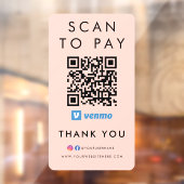 Hartelijk dank, Venmo Scan om QR Code Blush Pink t Raamsticker (Vel 2)