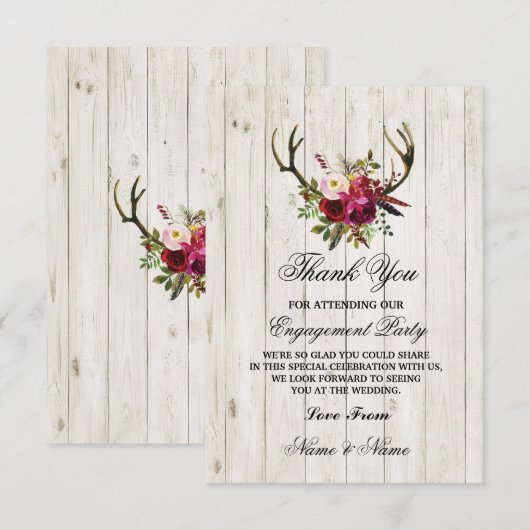 Hartelijk dank Verloving bruiloft Antlers Floral Bedankkaart (Voorkant / Achterkant)