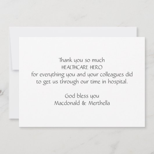 Hartelijk dank, verpleegsters, verpleegkundigen en bedankkaart (Achterkant)