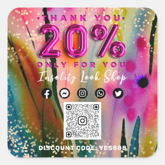 Hartelijk dank voor 20% korting op QR CODE Logo Fl Vierkante Sticker (Voorkant)