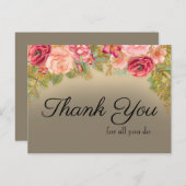 Hartelijk dank voor alles wat u doet roze rode gou briefkaart (Voorkant / Achterkant)