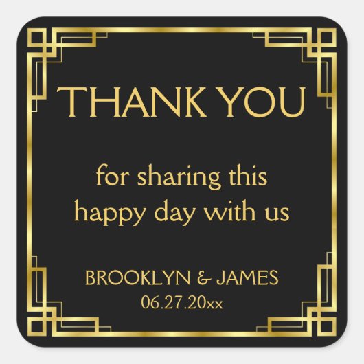 Hartelijk dank voor Art Deco Black Square Stickers (Voorkant)