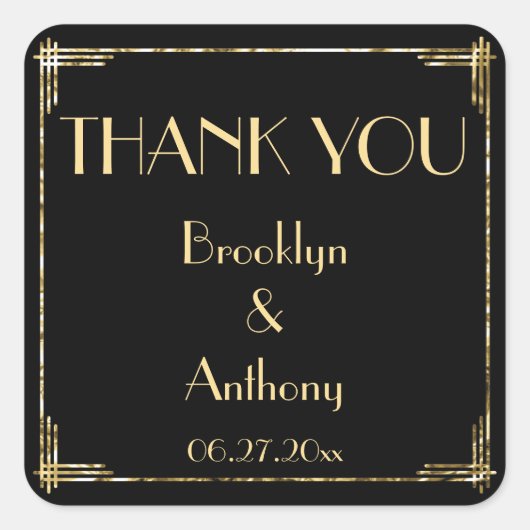 Hartelijk dank voor Art Deco Wedding Stickers Gold (Voorkant)