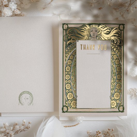 Hartelijk dank voor Art Nouveau Mucha  Deco Folie Uitnodiging