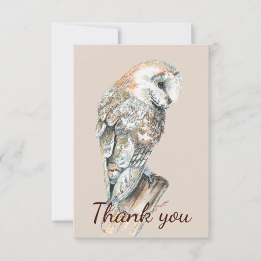 Hartelijk dank voor Barn Owl Birds & Animal Art Bedankkaart (Voorkant)