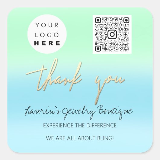 Hartelijk dank voor bedrijfsnaam Logo Qr Winkelbla Vierkante Sticker (Voorkant)
