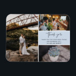 Hartelijk dank voor blauwe foto collage bruiloft magneet<br><div class="desc">Blauw en zwart dank je voor het ontwerp van de bruiloft. Bedankt magneten met drie van je favoriete trouwfoto's. Show je familie en vrienden je waardering dat je deel uitmaakt van je trouwfeest met een van deze mooie keepsakes. Pas dit aan met uw korte bericht en namen. Neem contact met...</div>