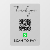Hartelijk dank voor CashApp QR Code Scan om grijs Raamsticker (Vel)