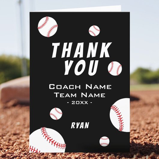 Hartelijk dank voor Coach Black Baseball Card Bedankkaart