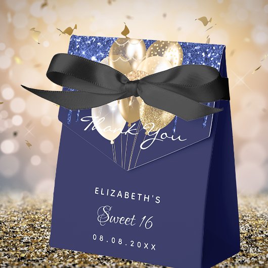 Hartelijk dank voor de 16 marjoen blauwe goudballo bedankdoosjes