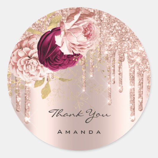 Hartelijk dank voor de 16de Bridal Roos Glitter Fl Ronde Sticker (Voorkant)
