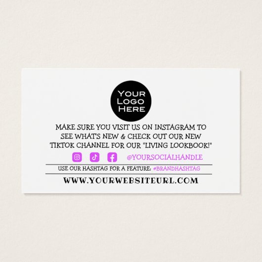 Hartelijk dank voor de aankoop van de Fuschia Hear Visitekaartje (Achterkant)