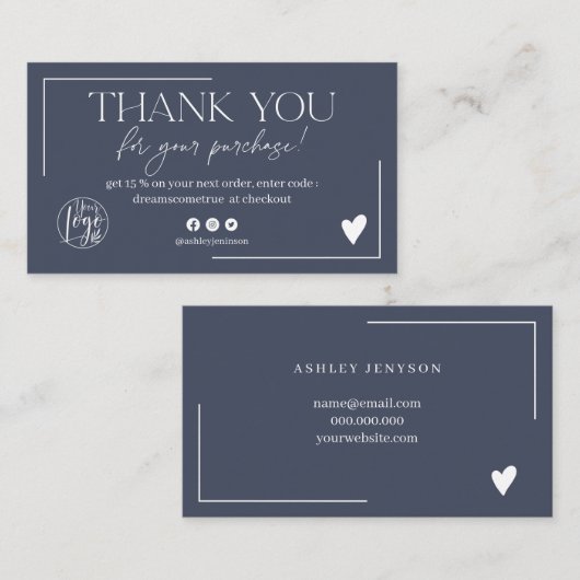 Hartelijk dank voor de blauwe logo-scriptvolgorde  visitekaartje (Voorkant / Achterkant)