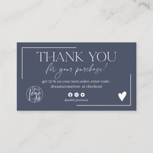 Hartelijk dank voor de blauwe logo-scriptvolgorde visitekaartje (Voorkant)