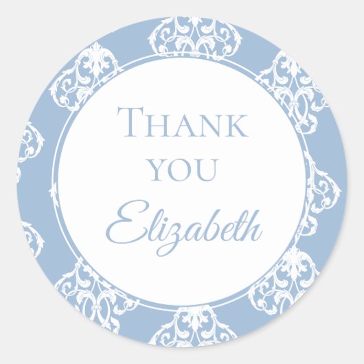 Hartelijk dank voor de blauwe witte barokje ronde sticker (Voorkant)