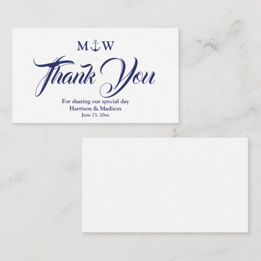 Hartelijk dank voor de blauwe witte Nautical ancho Informatiekaartje (Voorkant / Achterkant)