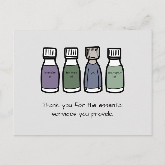 "Hartelijk dank voor de essentiële diensten die u  Briefkaart (Voorkant)