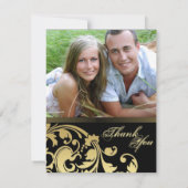 Hartelijk dank voor de foto-bruiloft Black & Gold  Bedankkaart (Achterkant)