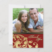 Hartelijk dank voor de foto-bruiloft Rouge & Gold Bedankkaart (Achterkant)
