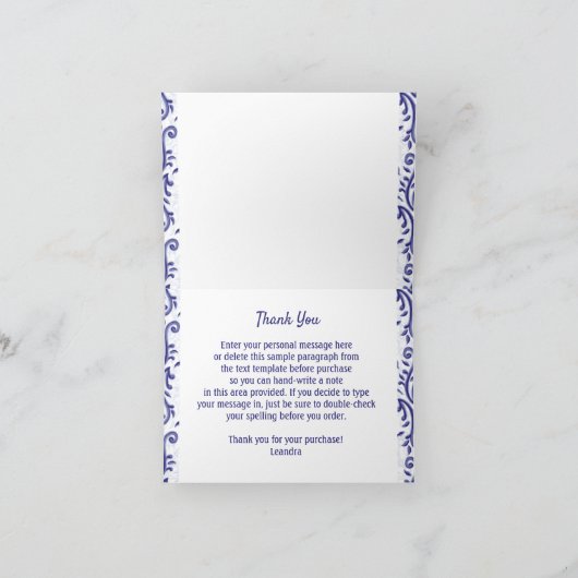 Hartelijk dank voor de Gepersonaliseerd blauwe kaa Bedankkaart (Binnen)