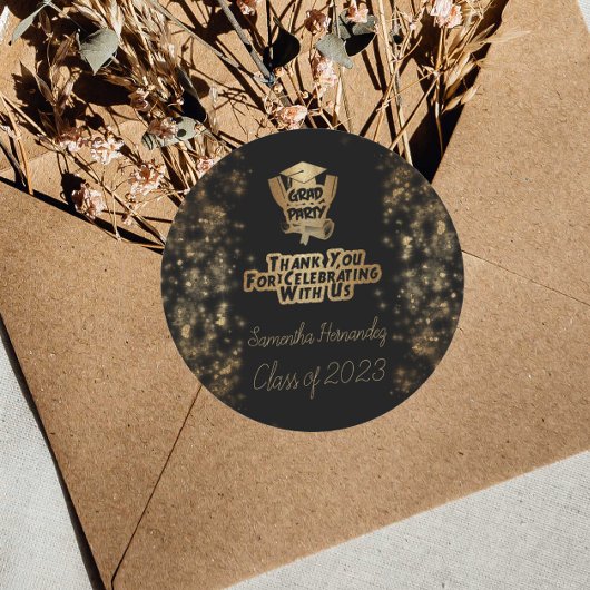 Hartelijk dank voor de Gold Glitter & Black Gradup Ronde Sticker