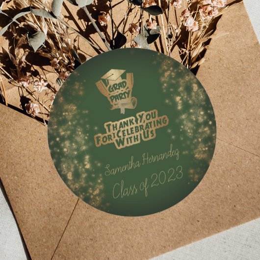 Hartelijk dank voor de Gold Glitter & Green Gradup Ronde Sticker