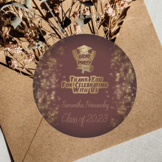 Hartelijk dank voor de Gold Glitter & Maroon Gradu Ronde Sticker