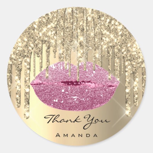Hartelijk dank voor de Gold Pink Glam Lip Ronde Sticker (Voorkant)