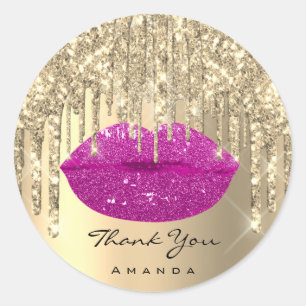 Hartelijk dank voor de Gold Pink Glitter Lips voor Ronde Sticker