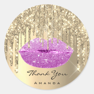 Hartelijk dank voor de Gold Pink Glitter Lips voor Ronde Sticker