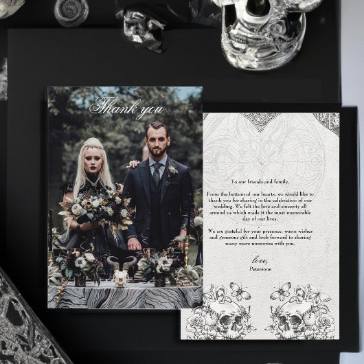Hartelijk dank voor de  Gothic Wedding Skulls Foto Kaart