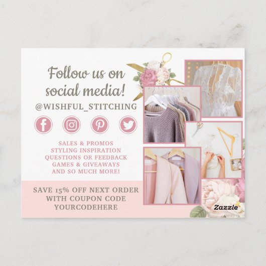 Hartelijk dank voor de gouden naaischaar Shabby Ch Briefkaart (Achterkant)