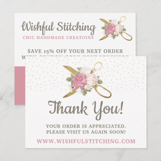 Hartelijk dank voor de gouden naaischaar Shabby Ch Briefkaart (Voorkant / Achterkant)